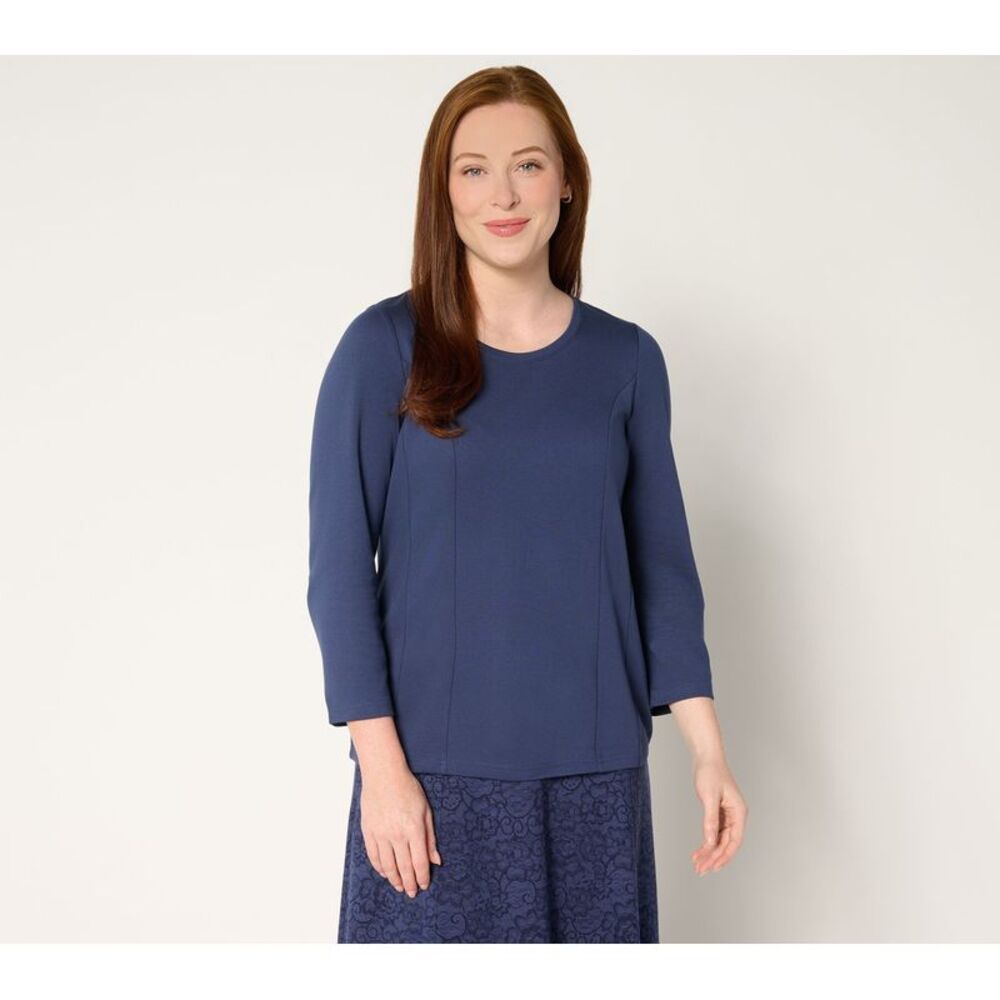 BEAUTIFUL by Lawrence Zarian Women's Top Plus Sz 1X Silky Ponte Seam Blue